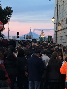 The procession with Mt Etna in the distance