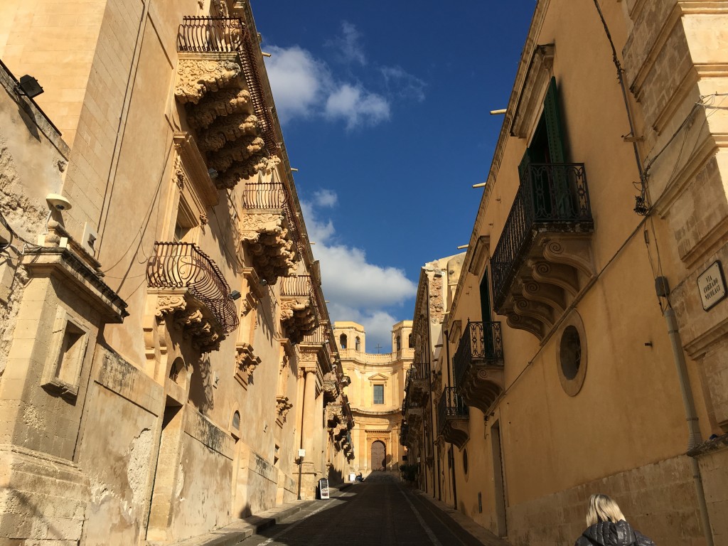 Exterior Palazzo Nicolaci a Noto on the left